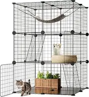 The Fellie Cat Cage Indoor Enclosure, 3-Tier Cat Cage Playpen Box, DIY Cat Crate Playpen Detachable Metal Wire Kennel, Large Exercise Place Ideal for 1-2 Cat,Rabbit,Ferret,Small Animals, 75x75x110cm