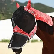 Harrison Howard Pro Fly Mask with Extended Neck Cover Large Eye Space Full Face UV-Proof Mane Styling for Horse Coral Orange M