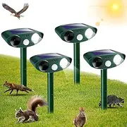 2025 Upgraded Solar Animal Repellent, 4 Pack Ultrasonic Animal Repeller Outdoor with Motion Sensor & Flash Light,Cat, Squirrel,Deer,Dog,Raccoon,Skunk,Rodent, Rabbit Repellent for Yard, Garden, Lawn
