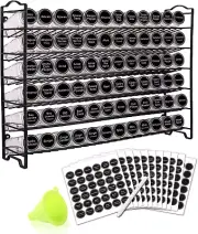 Spice Rack Organizer with 72 Empty Square Spice Jars, 340 Spice Labels with Chal