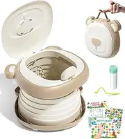 Potty Training Toilet,Foldable Car Potty for Toddler, Portable Toilet Seat for Kids with Toilet Liners, Toilet - Learning Sticker Chart, Toilet - Learning Chart, Disposable Bag, Portable Toilet Seat for Toddler Travel, Camping and Outdoor Use (Khaki)