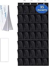 VEEBELL 35 Pocket Over The Door Shoe Organizer, Door Hanging Storage Shoe Holder Rack for Large Capacity Shoe Organizer for Men and Women Kids Closet Bedroom Bathroom (Black)