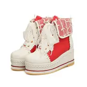 Nevenka Women Cute Lolita Boots Cosplay Brogue Wedge Boots-Red