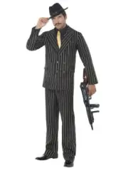 Gangster Costume Boss Mob 1920s Gold Pinstripe Suit Zoot Pimp Fancy Dress Mafia
