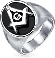 [Bling Jewelry] Square & Compass Freemason Masonic Titanium Wedding Band Ring For Men Polished Silver Tone Comfort Fit 8MM