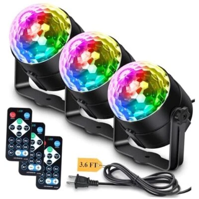 3-Pack Disco Ball Party Lights with Remote Control, Sound Activated Music Sync