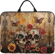 Sugar Skulls Butterfly Print Stylish 14in Polyester Laptop Bag Carry Laptop Bag With Water-Resistant Feature, Black, One Size