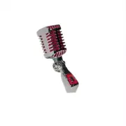Retro 50s Microphone 3D Lapel Pin Badge/Brooch Gift Silver Red Singer Studio Mic