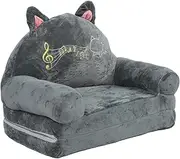 Toddler Chair Couch Convertible Sofa Lounger Kids Couch Sleeper Armrest Chair Bed Cartoon Animal Shape Cloth Sponge (Folding in Half)