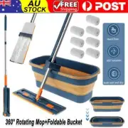 42CM Mop 360° Rotating Wet Cleaning Magic Self Wringing Foldable Bucket+7 Pads