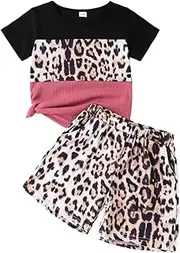 [Axumity] Toddler Girl Clothes Cat Print Long Sleeve Hoodie Sweatshirt and Colorblock Leopard Pants 2-piece Outfit Set