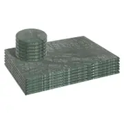 Argon Tableware 12pc Rectangle Marble Placemats & Round Coasters Set - 30cm x 20cm - Green