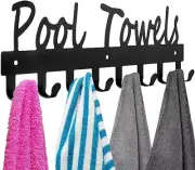 Pool Towel Hooks, Wall Mount Bathroom Towel Rack, 8 Hooks Towel Holder, Indoor