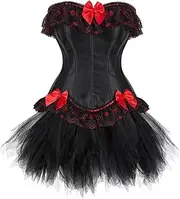 [OFFSUM] Women's Sexy Corset - Summer Lace Embroidery with Skirt Bridal Lingerie Large Size Party Club Bowknot Patchwork Adjustable Clothing Top