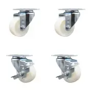 3 Inch Nylon Wheel Swivel Top Plate Caster Set with 2 Brakes Service Caster