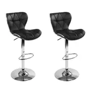 Leather Patterned Bar Stools Gas Lift - Black and Chrome - Set of 2