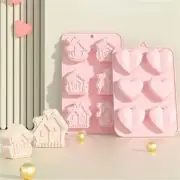 6-Cavity Heart/House Silicone Mold Cake Decorating Tool for Making Candy, Soaps