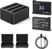 Fast Charge Hub with 2 Packs Batteries(2500mAh) for Insta360 X4, Quick Portable Battery Charge Storage Station Compatible with Insta360 X4 (3 Channel Set)