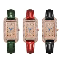 在飛比找蝦皮購物優惠-女士手錶 新款時尚長方形手錶 防水鑲鑽手錶 皮帶石英手錶 女
