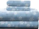 Pointehaven Heavy Weight Flannel Cotton Sheet Set, Twin, Snow Flakes Blue