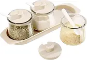 Seasoning Jar with Lid | Glass Jars Complete Kitchen Container Set | Versatile Safe Airtight Canisters for Everyday Use Baking Dining Storage Solutions