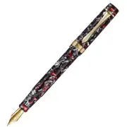 LIY Red Black Resin Fountain Pen Schmidt Fine Nib Gold Trim Writing Gift Pen