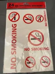 No Smoking Stickers Pack of 24 Assorted Sized Stickers 6 x 4 Sheets NEW In Bag