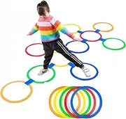 AMYESE 11in Hopscotch Rings-Hopscotch Game Hoops Circles with 15 Connectors for Kids Balance Agility Training Obstacle Course, Boys Girls Birthday Fun Play Indoor Outdoor Backyard Playground Activity