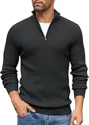 [COOFANDY] Mens Quarter Zip Jumper Knitted Turtleneck Sweater Long Sleeved Mock Neck Pullover Winter Sweater Slim Fit Pullover