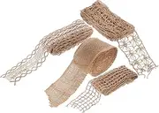 KOCKSHION 4 Rolls Vintage Hollow Out Burlap Ribbon Set Rustic Lace Ribbons for DIY Floral Projects Present Wrapping Home Decor for Crafting