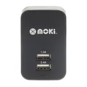 MOKI Dual USB Wall Charger Black