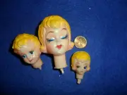 3 Vintage Celluloid 1960's Style Lady Heads