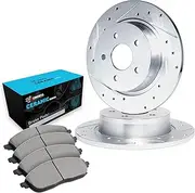 For 2004-2013 S40, V50, C70, C30 R1 Concepts eLine Rear Drill/Slot Brake Rotors Kit + Ceramic Brake Pads