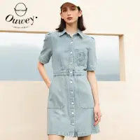 在飛比找momo購物網優惠-【OUWEY 歐薇】俏甜立體工藝純棉牛仔連身裙(藍色；S-L