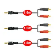 3x Sansai 1.5m Audio 3.5mm Aux Stereo Male to 2 RCA Cable/Plug/Cord for Amp/MP3