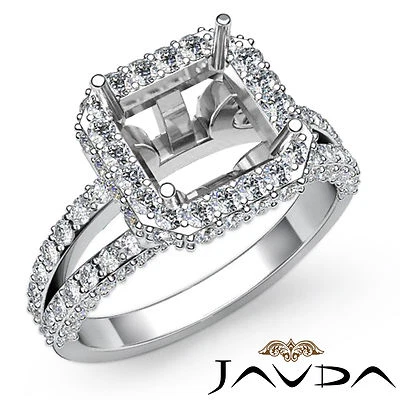 Diamond Engagement Halo Setting Ring Asscher Semi Mount 18k White Gold 1.53 Ctw