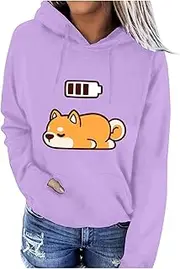 [DuBom] Womens Medium Hoodie Autumn and Winter All Printed Hooded Sweatshirt Cute Cartoon Corgi Pattern Pullover Sweatshirt Ladies Fall Tops