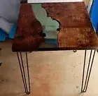 Square River Epoxy clear Black Resin Coffee, Center & Dining Table Top with legs