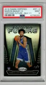 2018 Certified Future Black RC #d 1/1 Marvin Bagley III #CF-2 Rookie PSA 9 Mint