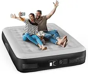 Airefina Queen Size Air Bed, Inflatable Bed with Built-in Pump, 3 Mins Quick Self-Inflation/Deflation Air Mattress, Comfortable Surface Blow Up Bed for Home, Camping & Guests 203x152x33cm 295kg MAX