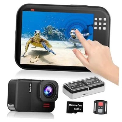4K60fps Waterproof Action Camera- Bare Metal Underwater 10M with 64G SD Q60pro