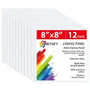 12 Pack 8x8 Inch Painting Canvas Panels Blank Square Canvas Boards for Painti...