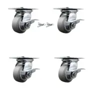4 Inch Thermoplastic Caster Set with Ball Bearing 4 Brake and 2 Swivel Lock SCC