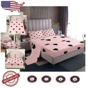 Luxury Twin Size Microfiber Bed Sheets - Cute Cartoon Heart & Geometric Design