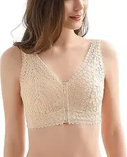 [LINGYUXUAN] Front Closure Mastectomy Bra for Women Sexy Floral Lace Post-Surgery Pocket Bras for Silicone Breast Prosthesis