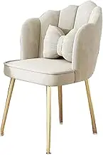 Modern Home Office Desk Chair with Large Shell Design Metal Legs and Pillow Cute Dining Makeup Dresser Chair for Living Room and Bedroom Leisure Chair with White Seat and Gold Legs