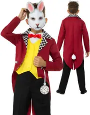 Boys White Rabbit Costume Kids Alice Fairytale Fancy Dress Book Day Wonderland