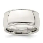 Sterling Silver 10mm Comfort Fit Half Round Milgrain Band Ring Size 11, 13.05gm