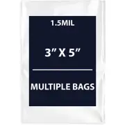 1.5Mil 3" X 5" | LDPE Clear Flat Poly Bags, Flexible & Durable | Multiple Bags