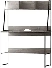 Artiss Computer Desk 100cm Grey Particle Board Desktop Steel Frame Office Corner Laptop Desks Shelf Study Student Table, Home Furniture for Room, Partitioned Shelves Under-Desk